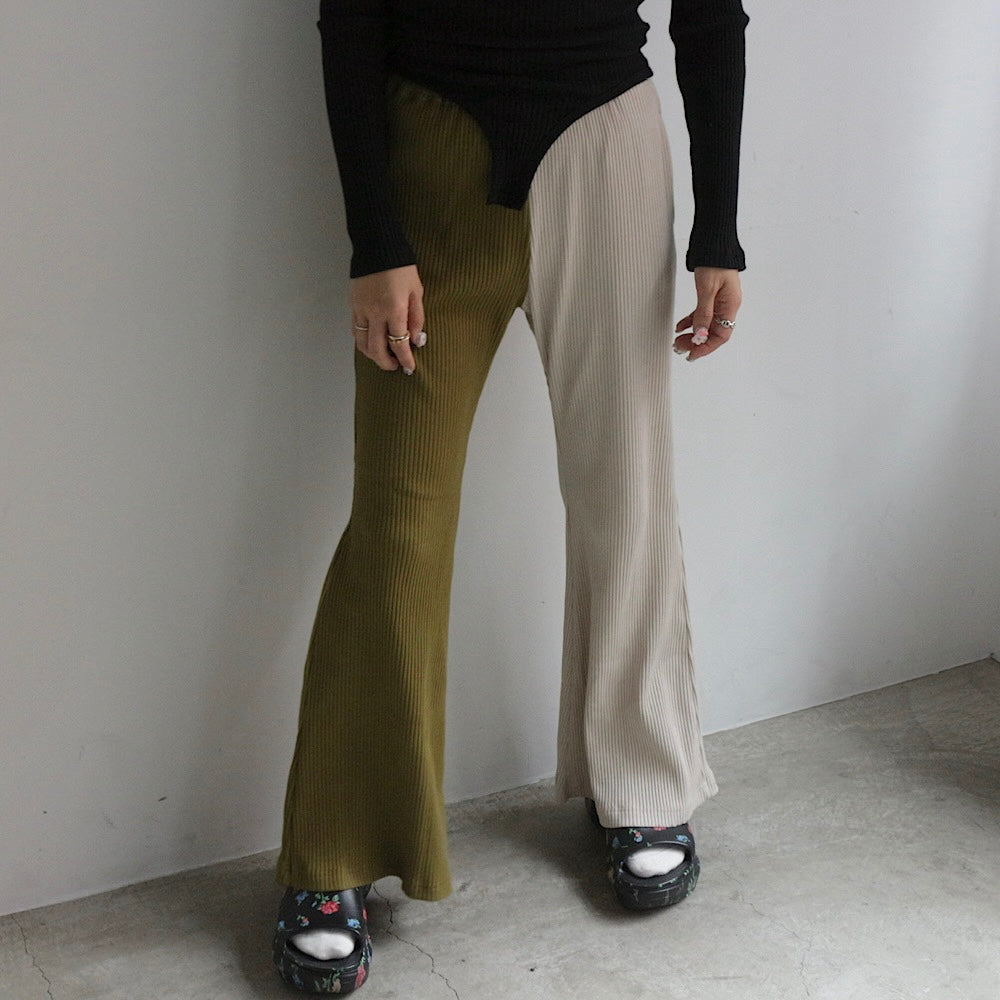 【unisex series】ASYMMETRY RIB FLARE PANTS