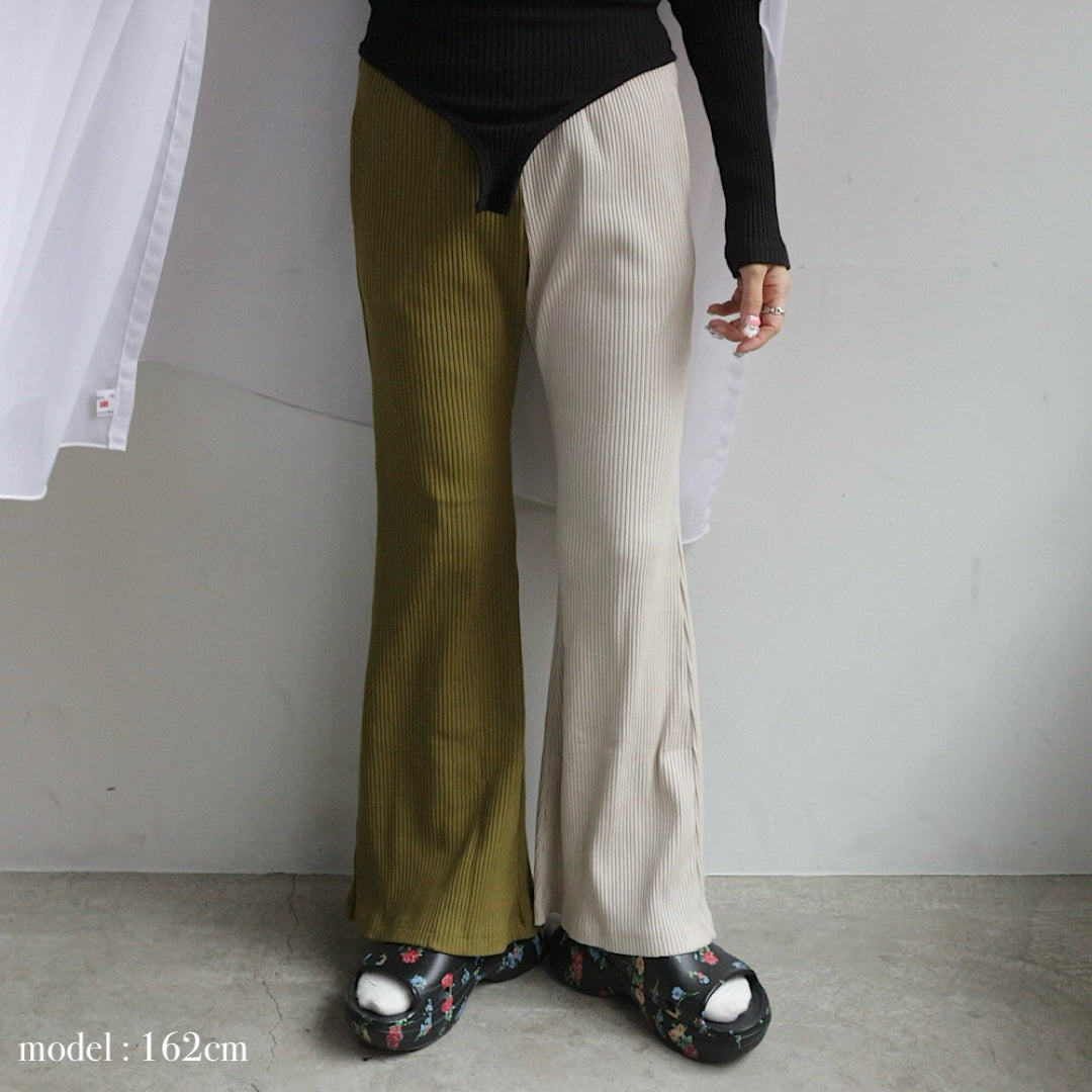 【unisex series】ASYMMETRY RIB FLARE PANTS