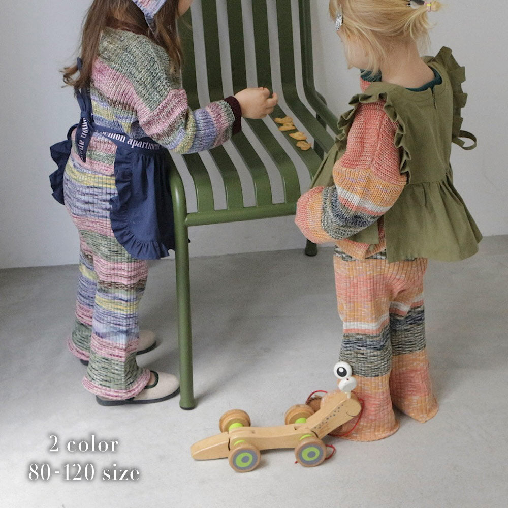 MIXED BORDER KNIT FLARE PANTS