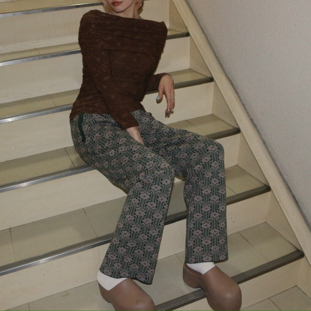 【ladies series】PATTERN JAGGARD KNIT PANTS