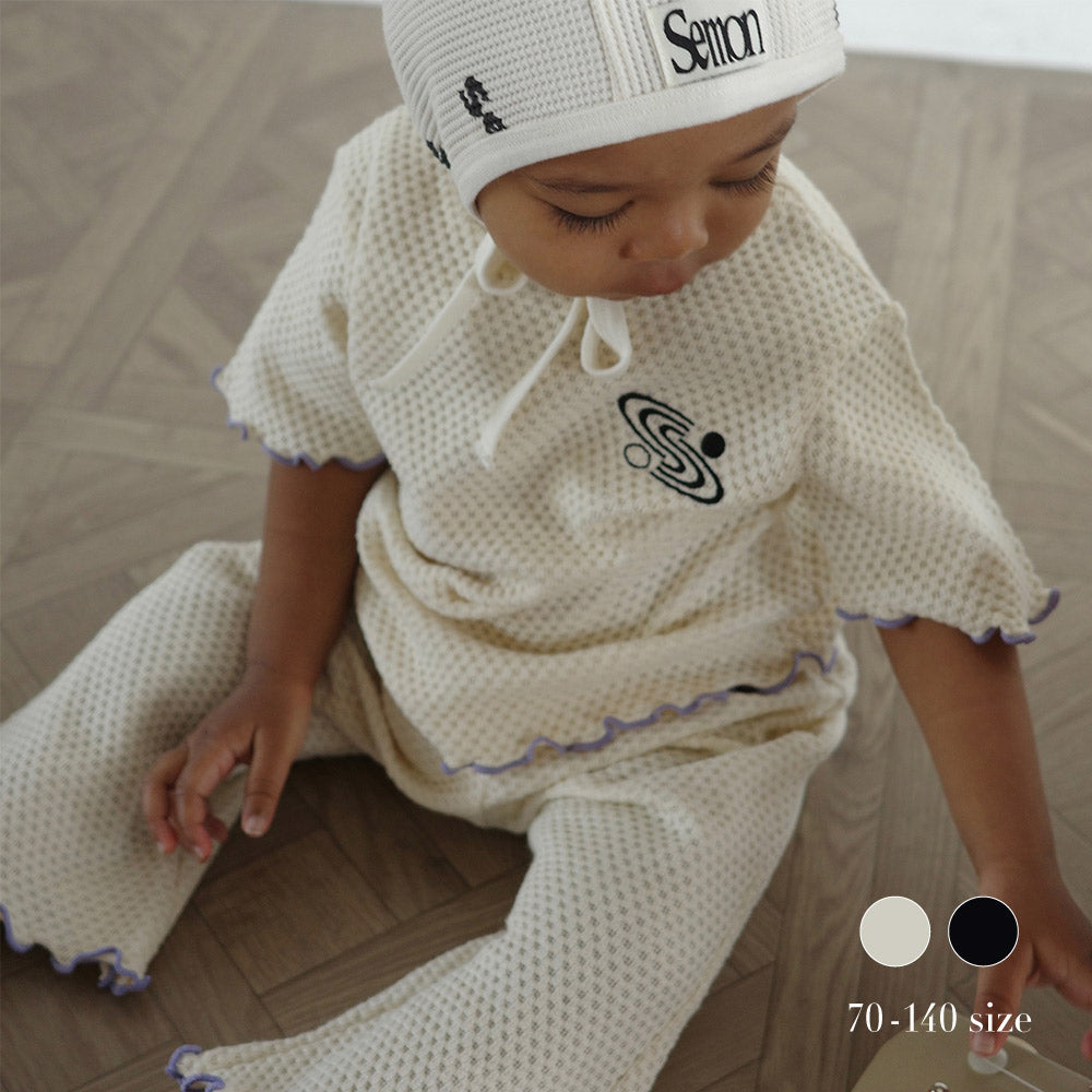 WAFFLE EMBROIDERED HALF SLEEVE TEE