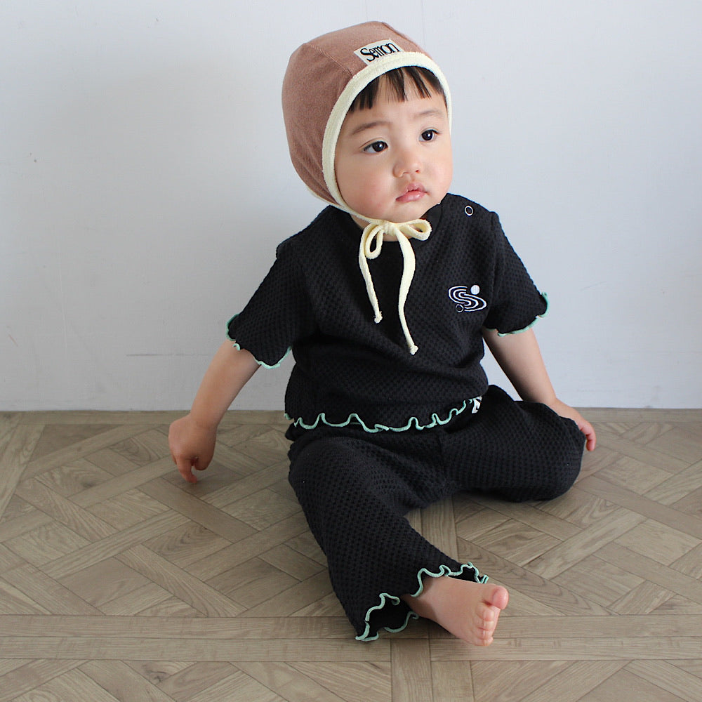 WAFFLE EMBROIDERED HALF SLEEVE TEE