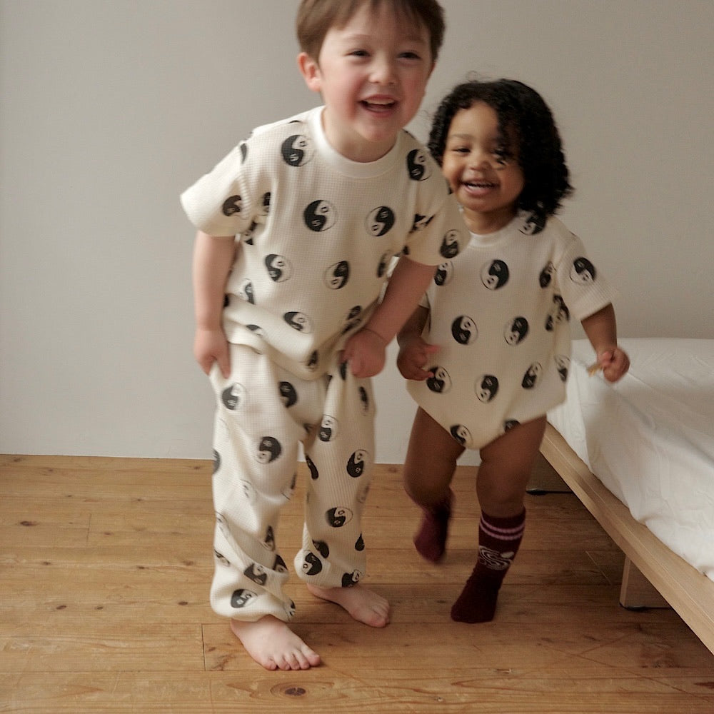 WAFFLE PRINT HALF SLEEVE ROMPERS