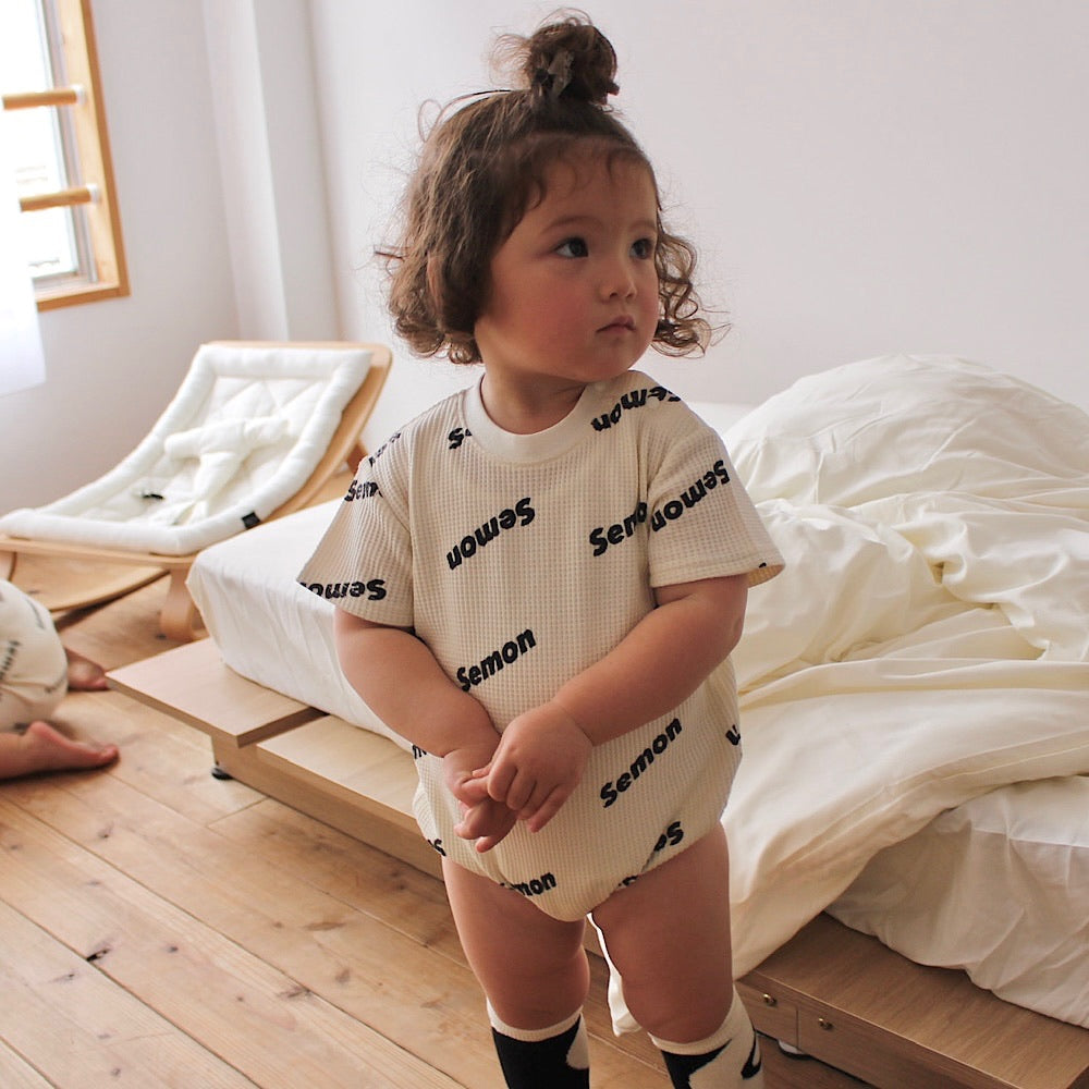 WAFFLE PRINT HALF SLEEVE ROMPERS