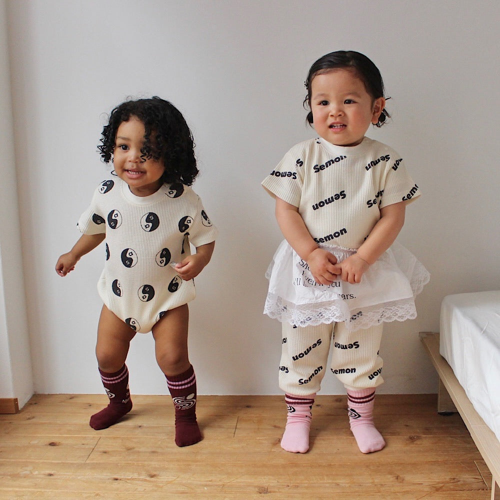 WAFFLE PRINT HALF SLEEVE ROMPERS