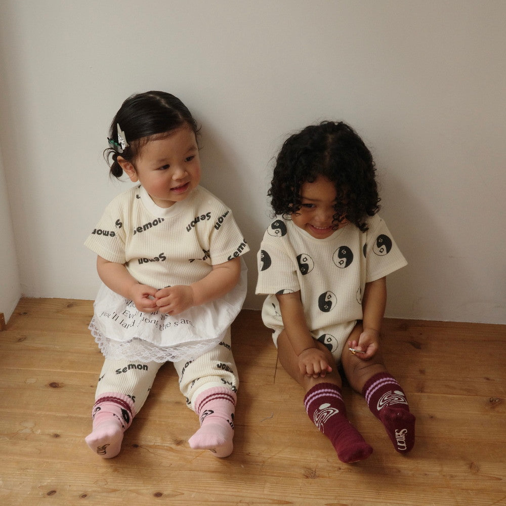 WAFFLE PRINT HALF SLEEVE ROMPERS