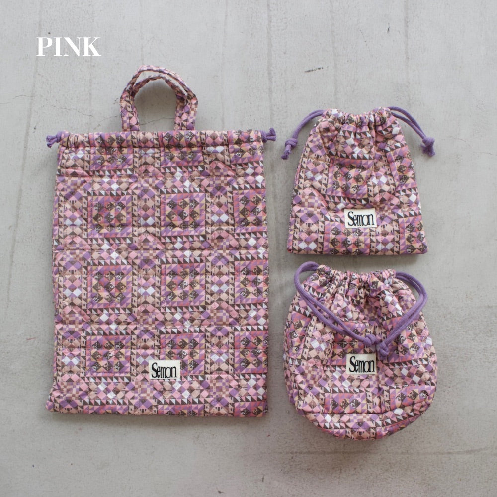 3SET QUILTED DRAWSTRING BAGS