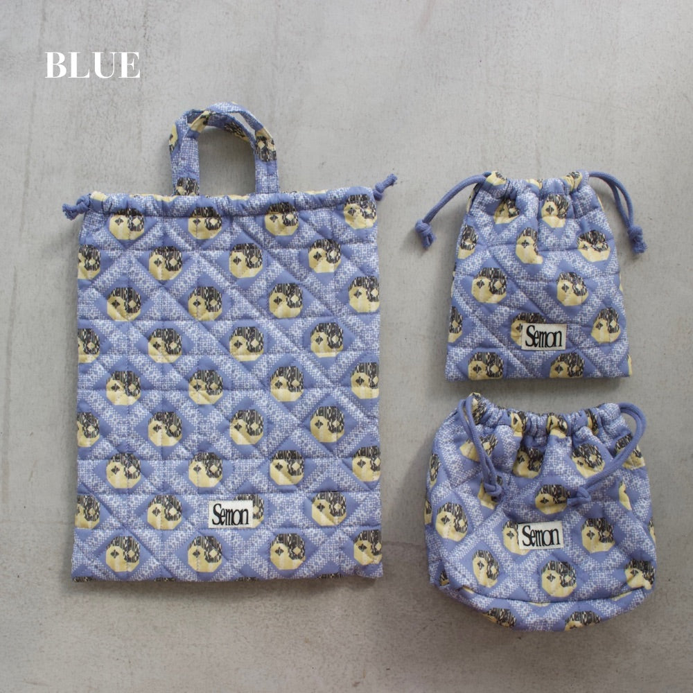 3SET QUILTED DRAWSTRING BAGS