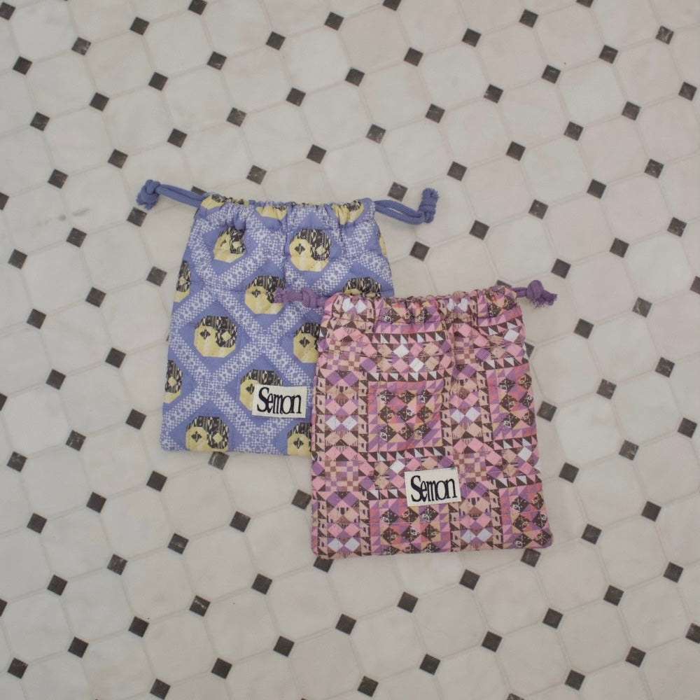 3SET QUILTED DRAWSTRING BAGS