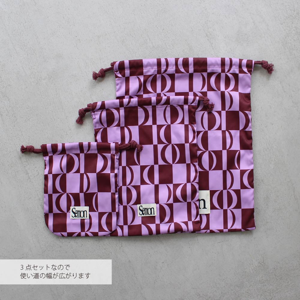 3SET PATTERN DRAWSTRING BAGS