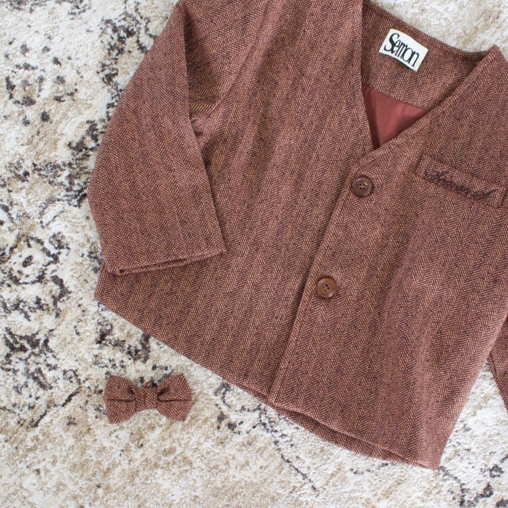 HERRINGDONE TWEED JACKET & BOW TIE SET