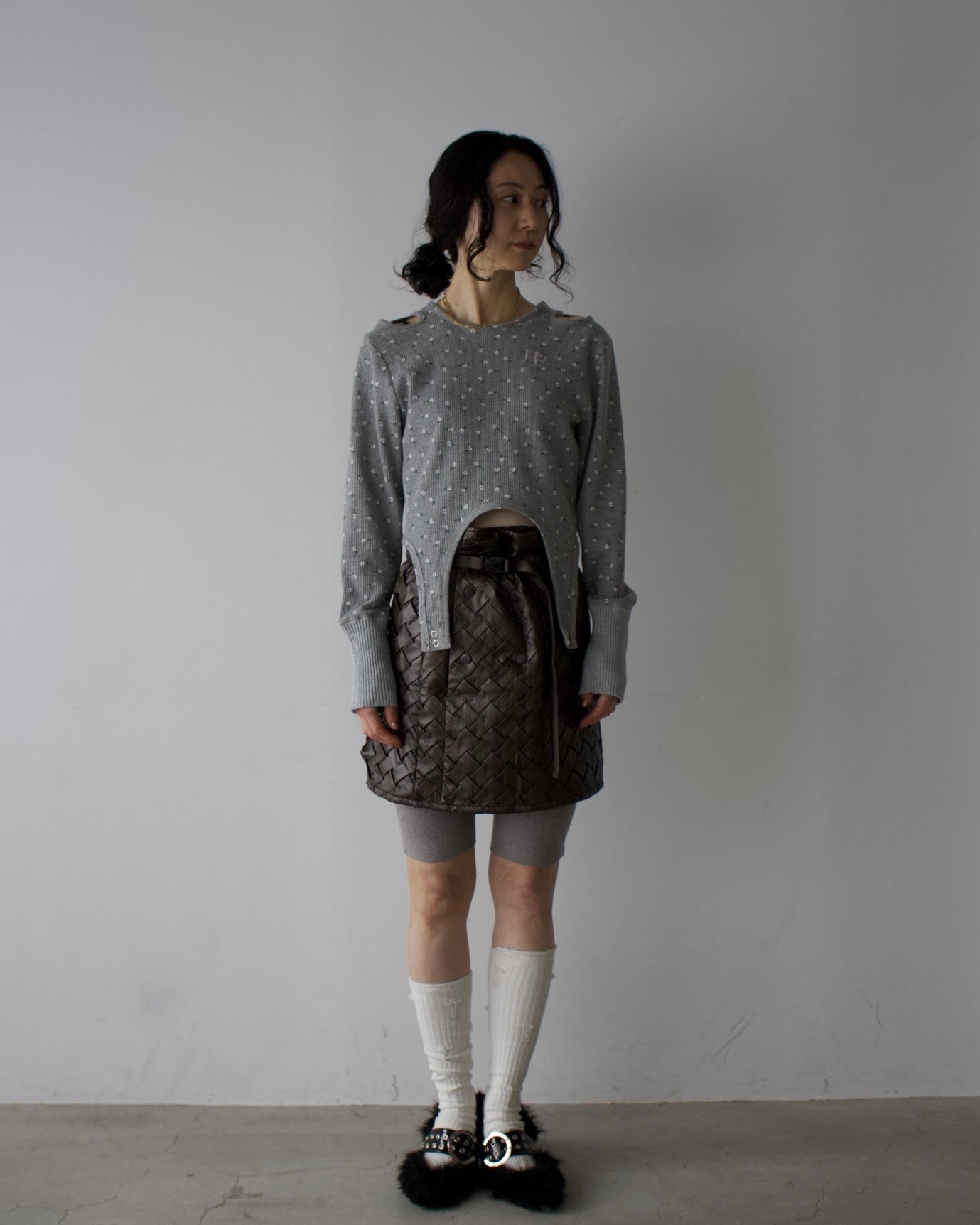 Faux Leather Intrecciato Skirt