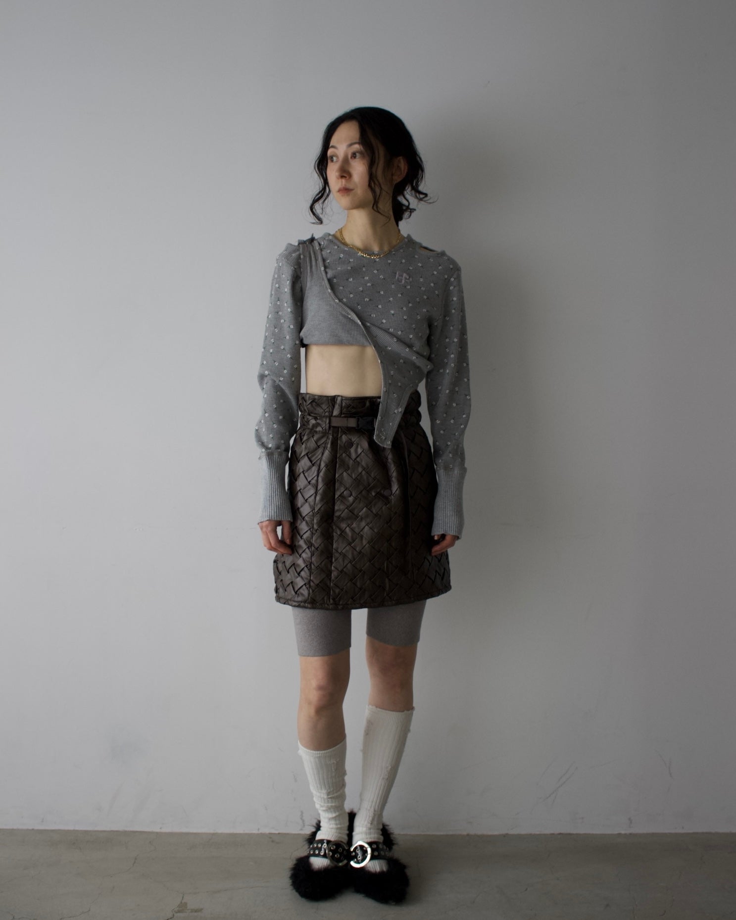 Faux Leather Intrecciato Skirt