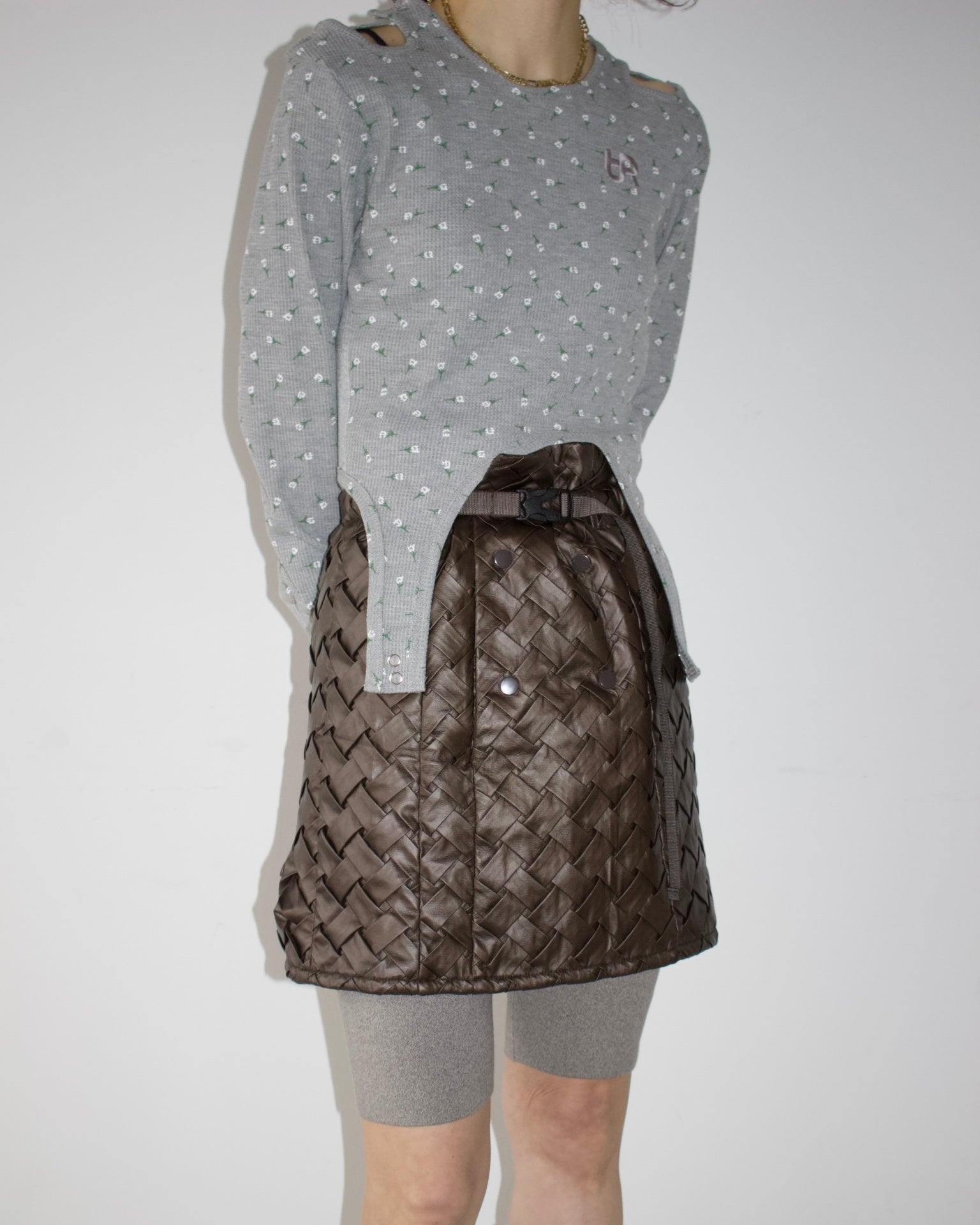 Faux Leather Intrecciato Skirt