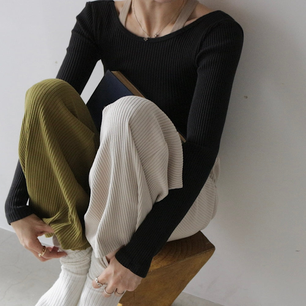 【unisex series】ASYMMETRY RIB FLARE PANTS