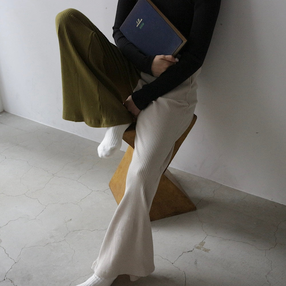 【unisex series】ASYMMETRY RIB FLARE PANTS