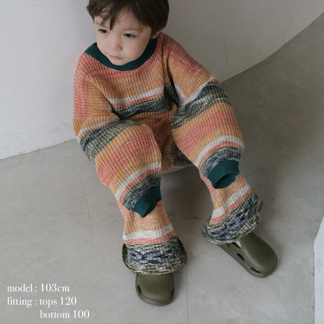 MIXED BORDER KNIT FLARE PANTS