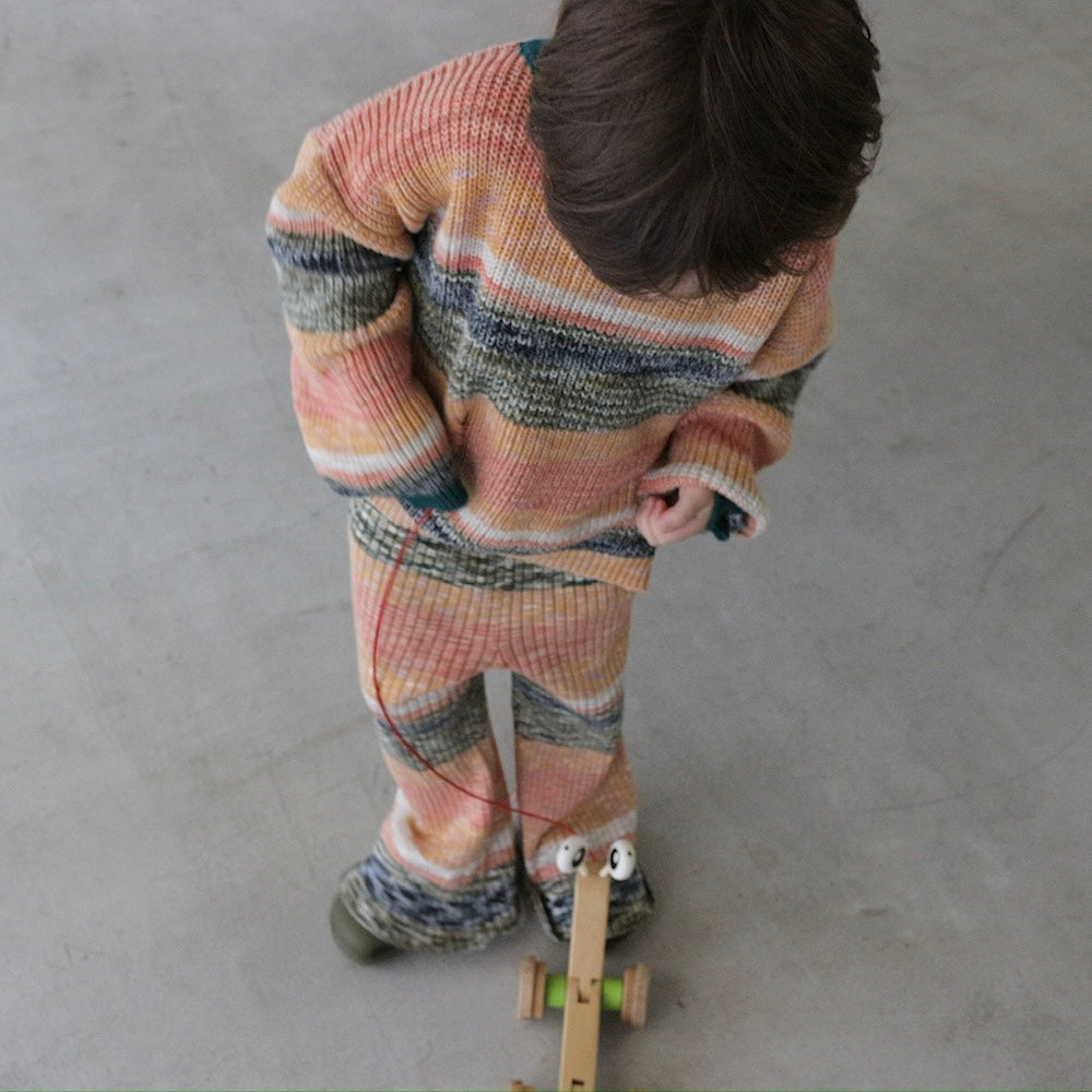 MIXED BORDER KNIT FLARE PANTS