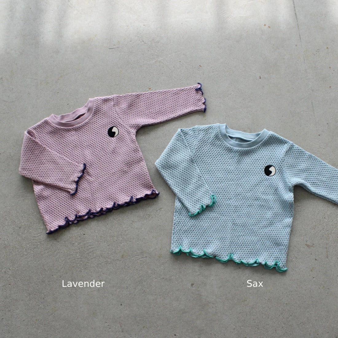 Waffle embroidered tops