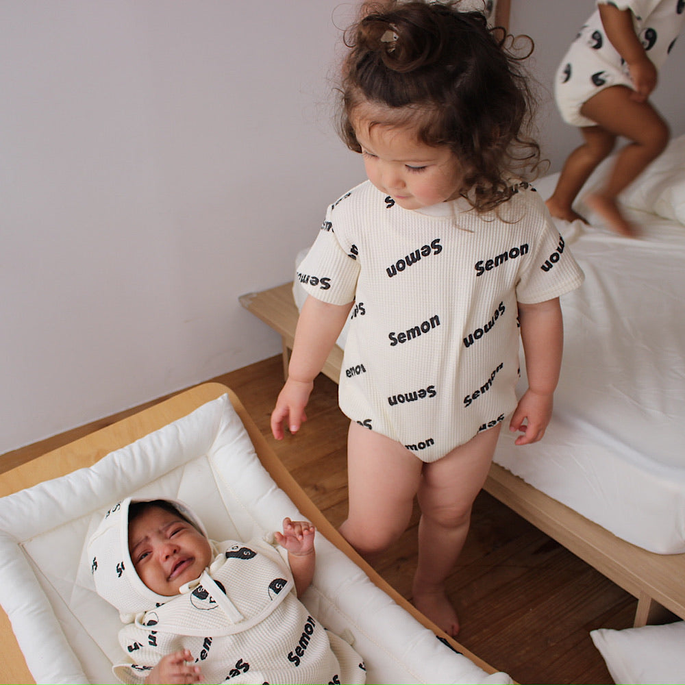 WAFFLE PRINT HALF SLEEVE ROMPERS