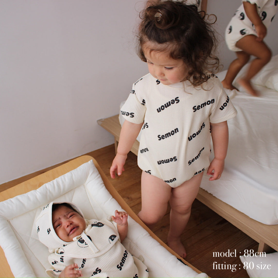 WAFFLE PRINT HALF SLEEVE ROMPERS