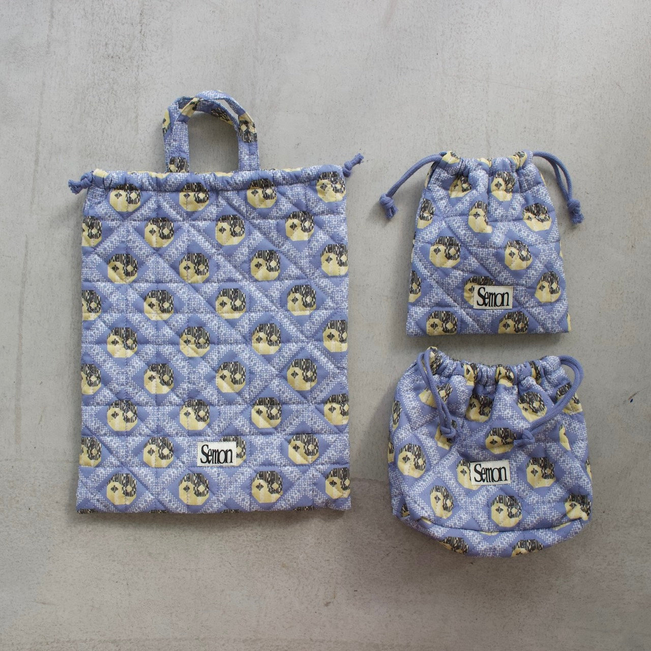 3SET QUILTED DRAWSTRING BAGS