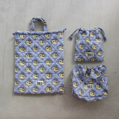 3SET QUILTED DRAWSTRING BAGS