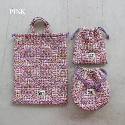 3SET QUILTED DRAWSTRING BAGS