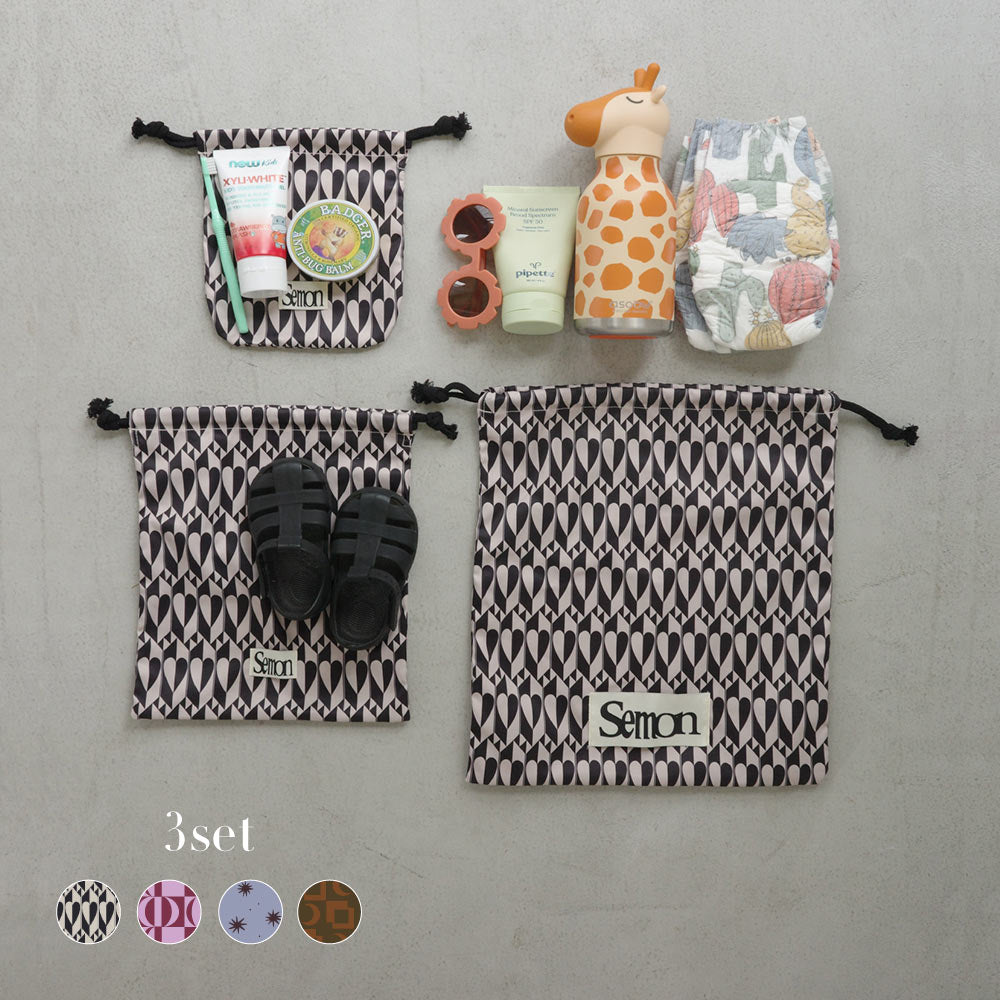 3SET PATTERN DRAWSTRING BAGS